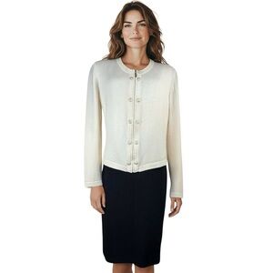 Vintage ST. JOHN Collection Cream Santana Knit Military Cardigan Jacket Size 8